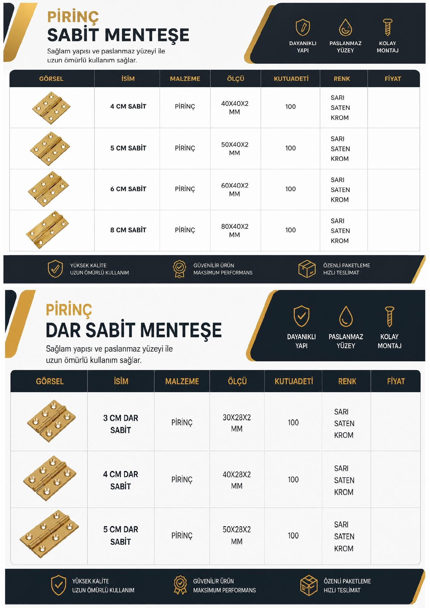 Pirinç Menteşe Serilerinde Estetik Görünüm ve Sağlamlık