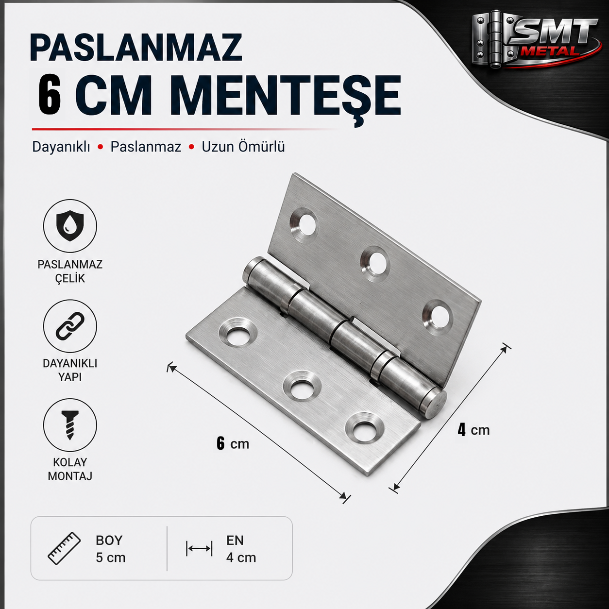 Paslanmaz Çelik 6 cm Yaprak Menteşe