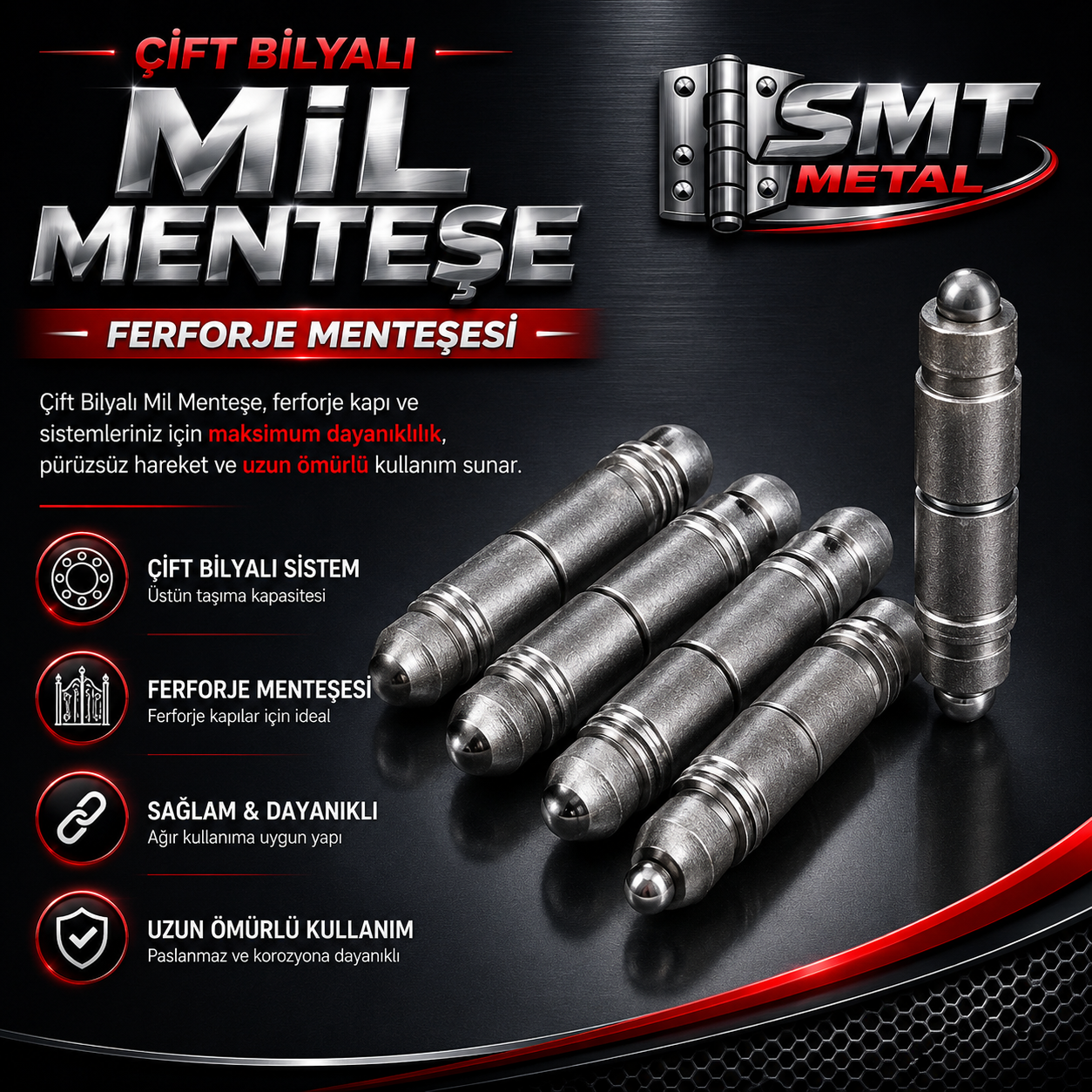 Çift Bilyalı Mil Menteşe - Ferforje Menteşesi