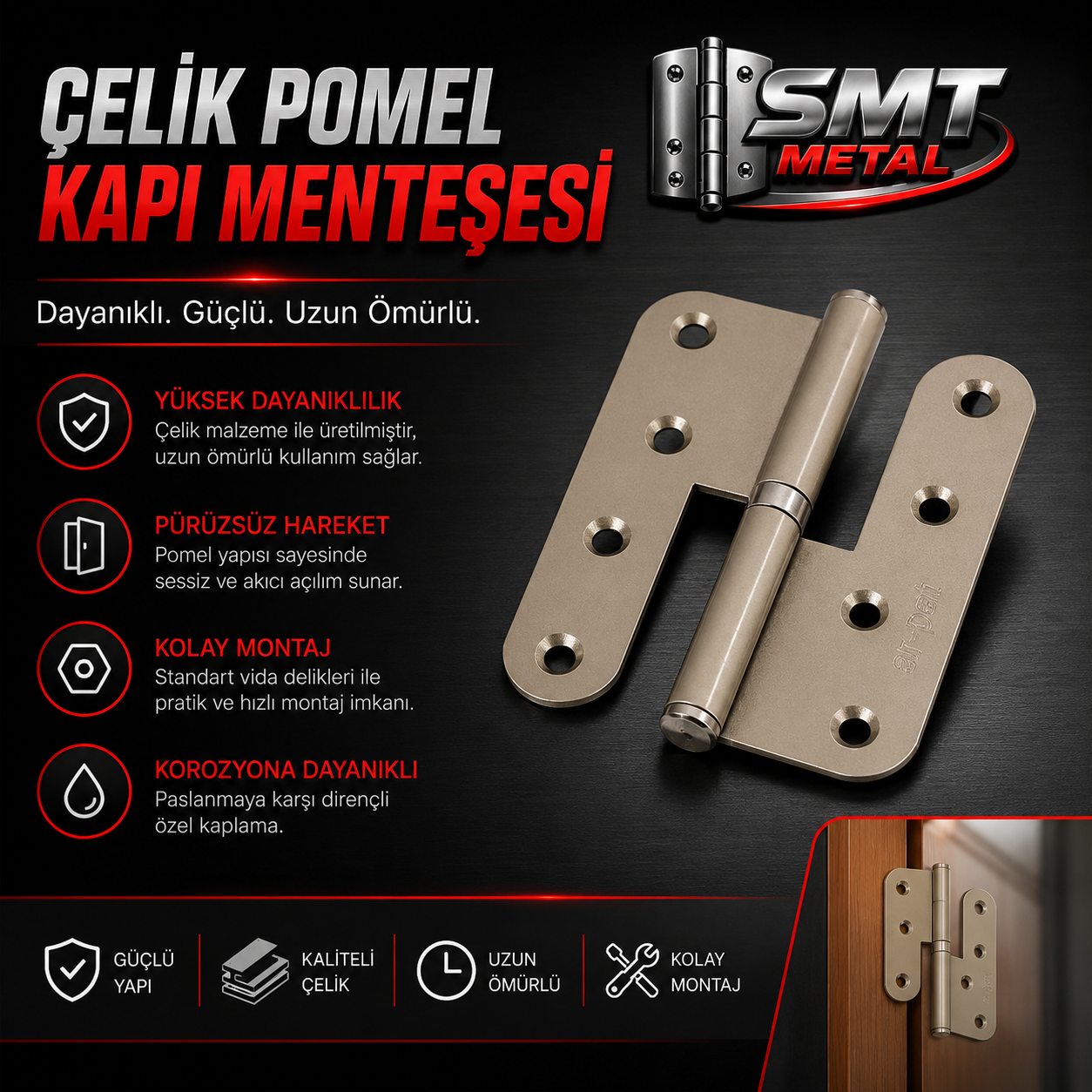 Çelik Pomel Kapı Menteşesi